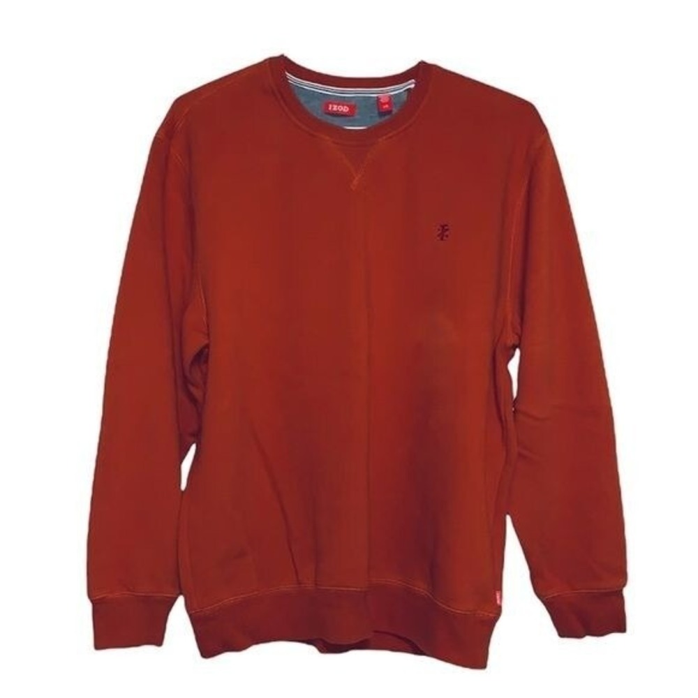 IZOD‎ Mens Crewneck Sweatshirt Burnt Orange Fleece Pullover Large L V-Stitch